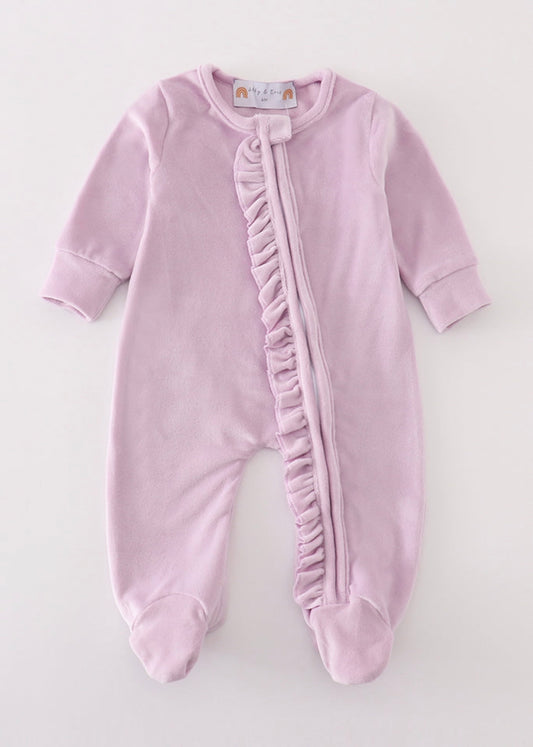 Lavender Velvet ruffle romper