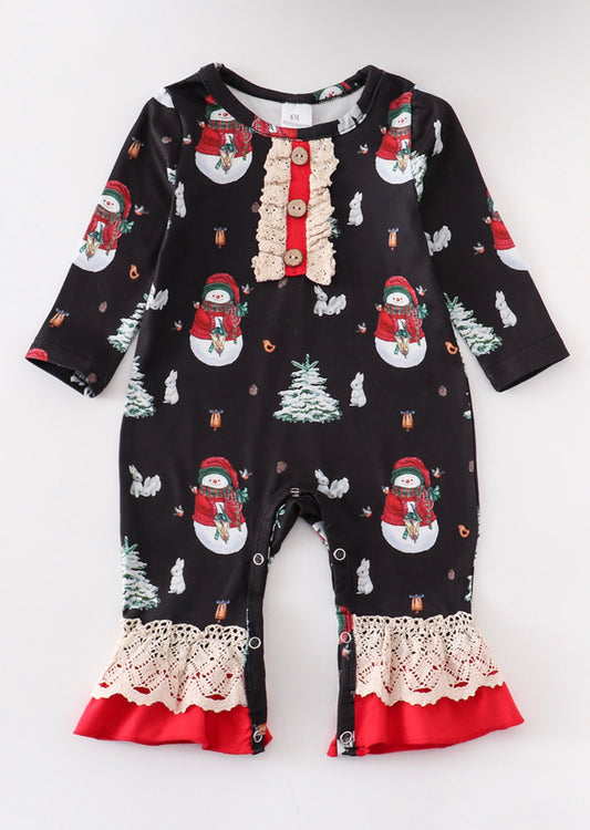 Navy Christmas Snowman romper