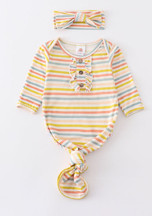 Multicolored stripe baby gown