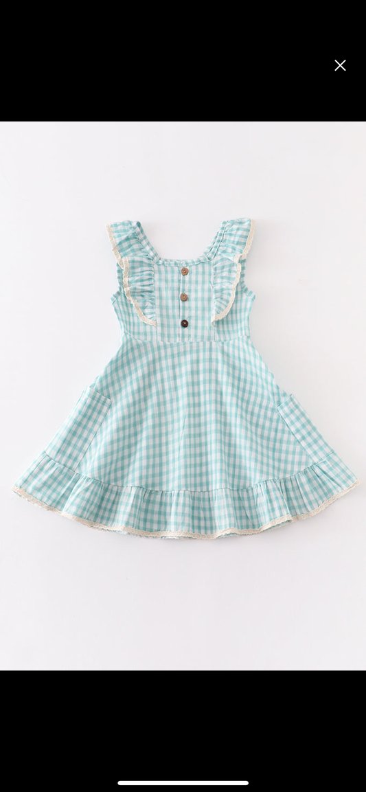 Teal Stripe ruffle tiered dress