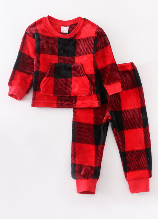 Red plaid fleece set