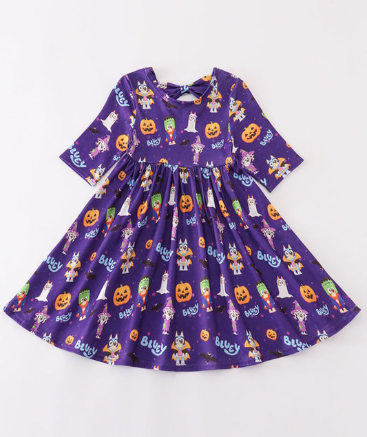 Purple Bluey Halloween twirl dress