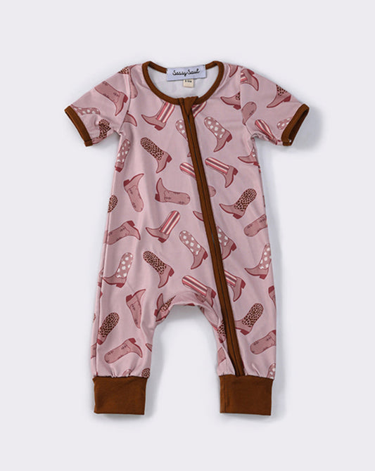 Brown & pink boots romper