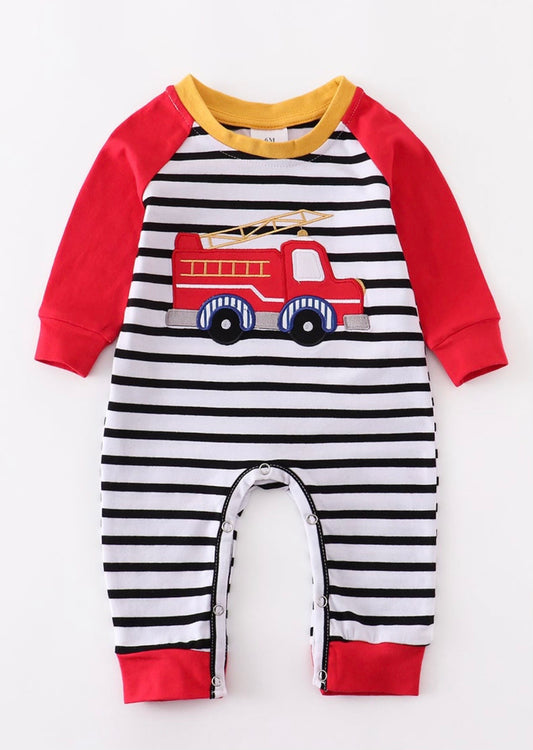 Black and white striped fire truck jumper