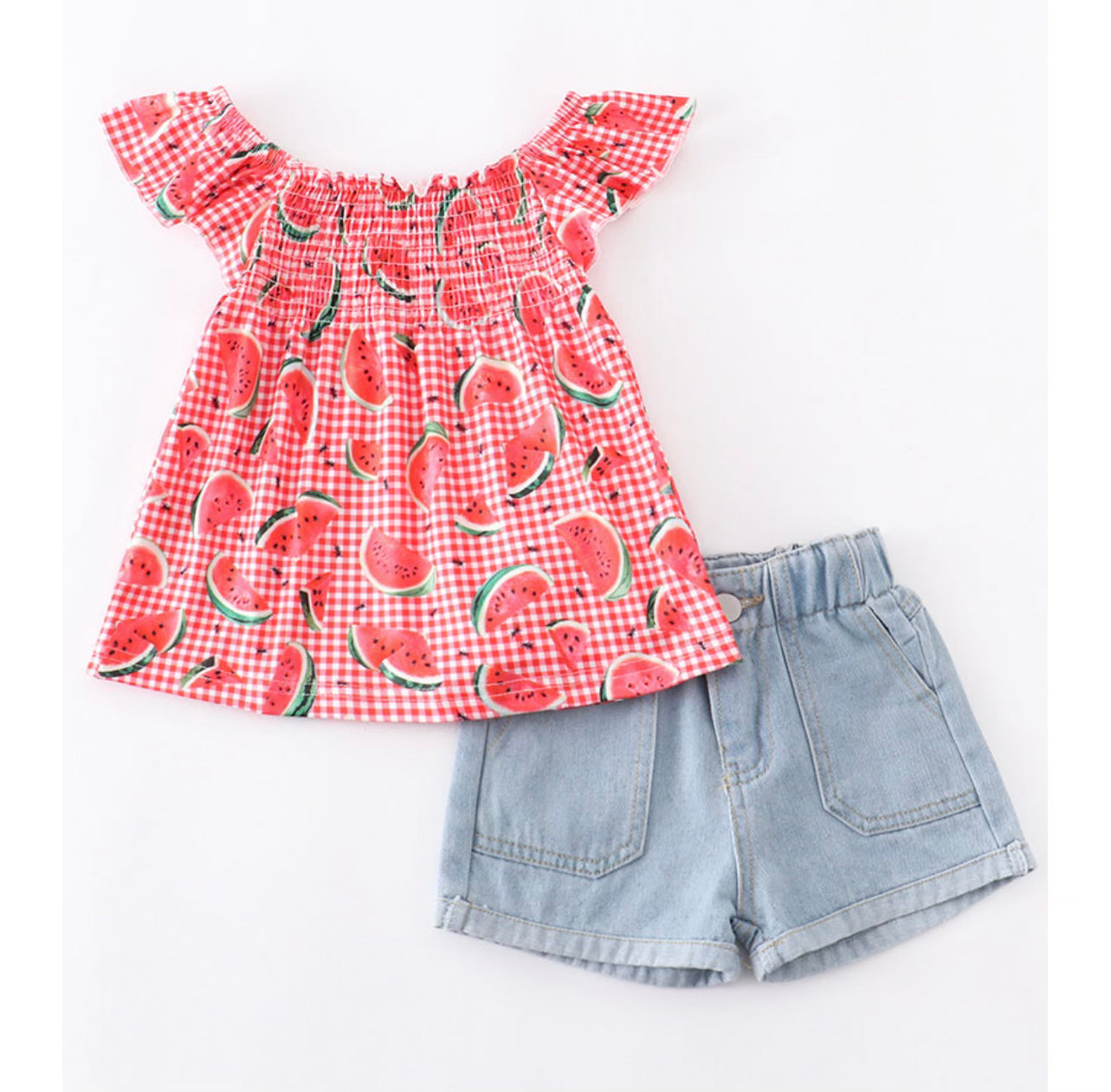 Plaid watermelon and denim short set