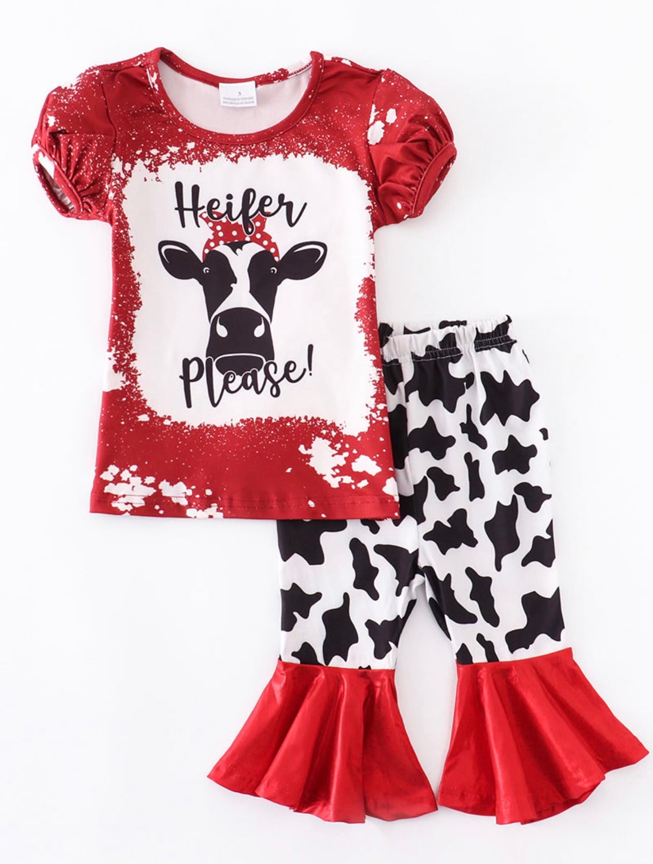 Red and white cow matching outfit