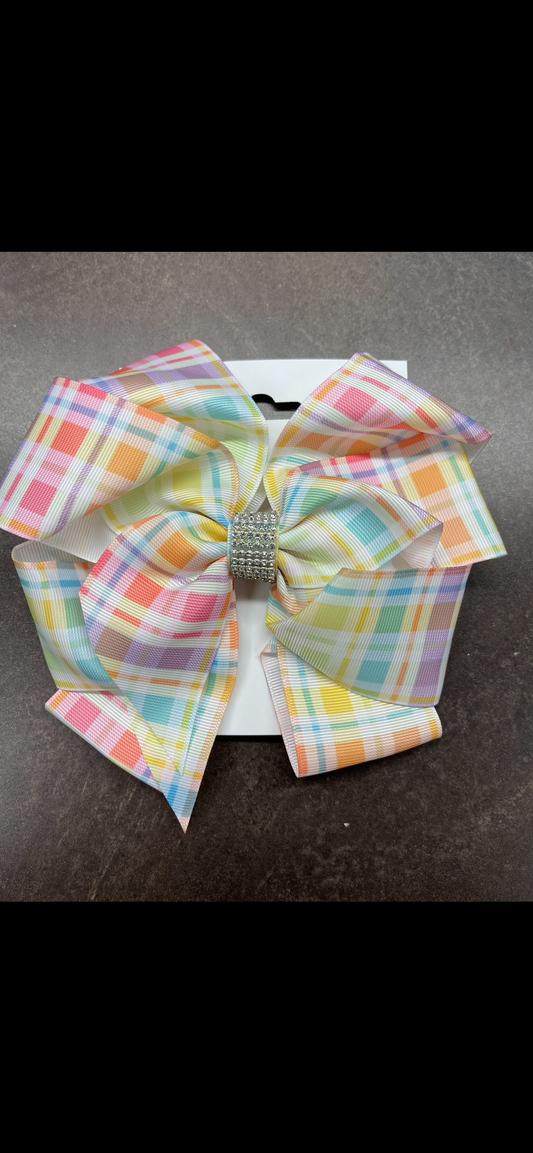 Rainbow plaid bow