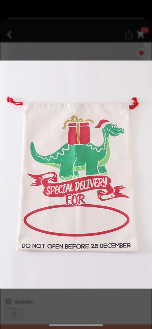 Dinosaur Christmas drawstring bag