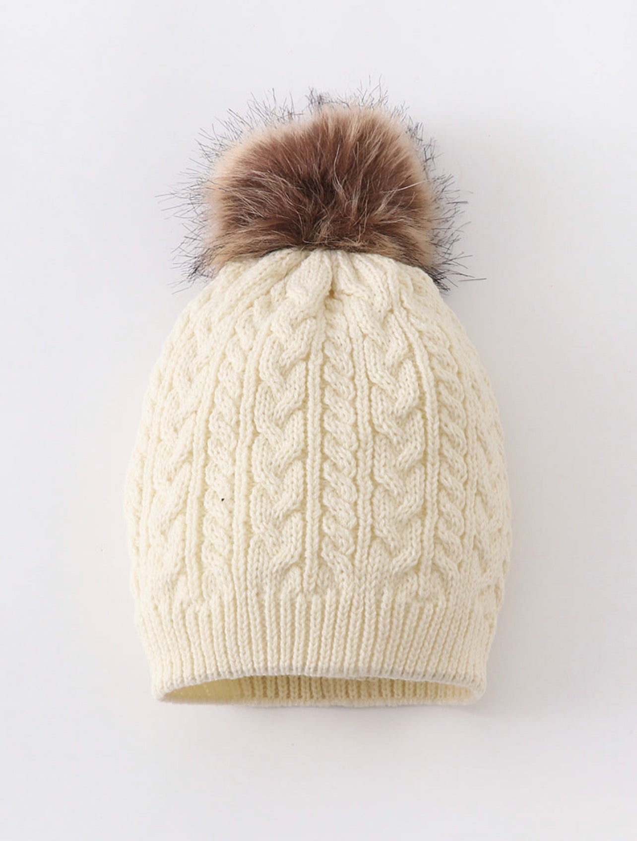 Cream Cable Knit Pom Pom beanie