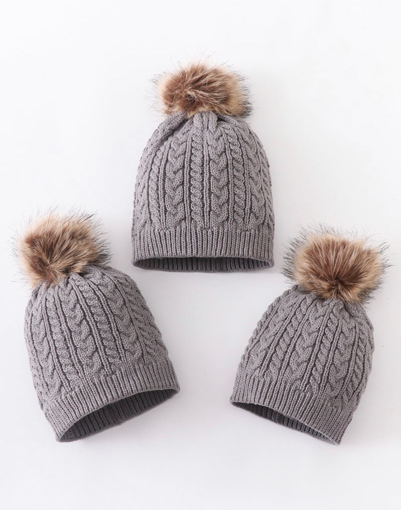 Grey Cable Knit Pom Pom beanie