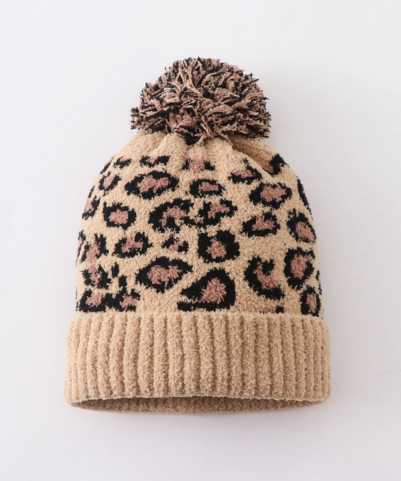 Camel Leopard Pom Pom beanie