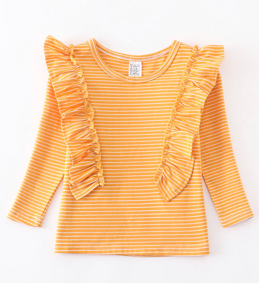 Mustard stripe ruffle shirt