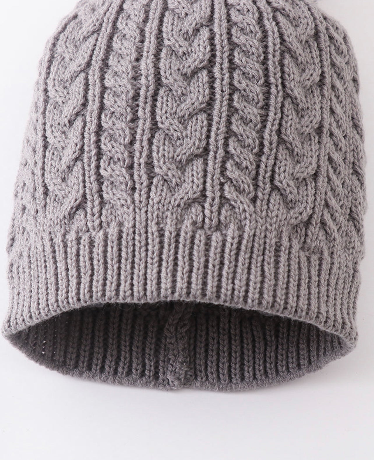 Grey Cable Knit Pom Pom beanie