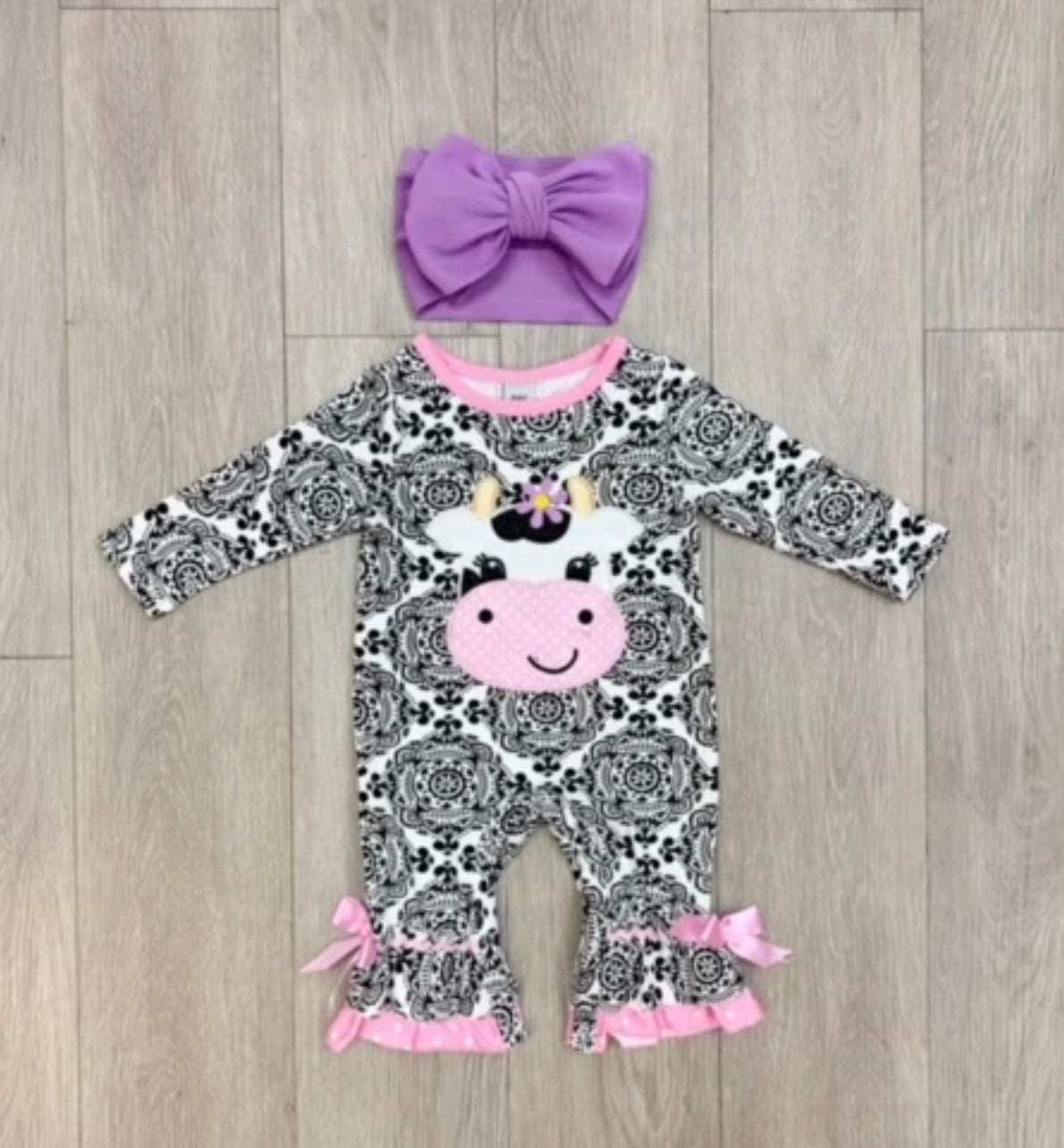 Damask Cow romper