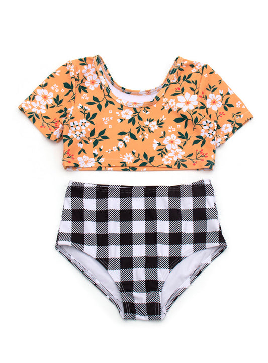 Mustard floral plaid 2 PCS swimsuit
