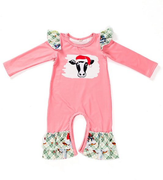 Pink Christmas cow romper