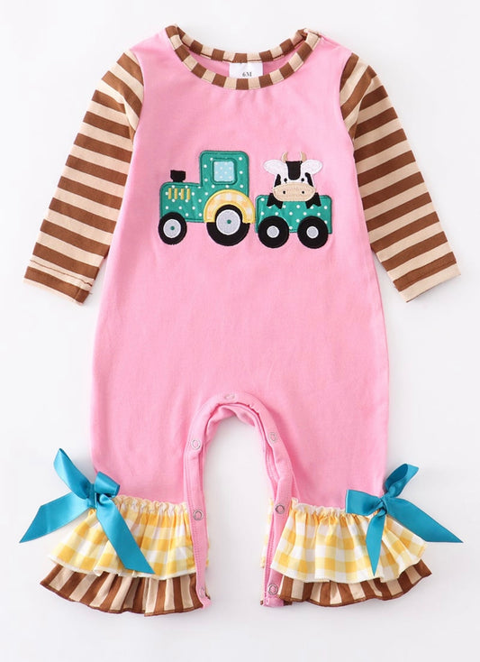 Pink Tractor romper