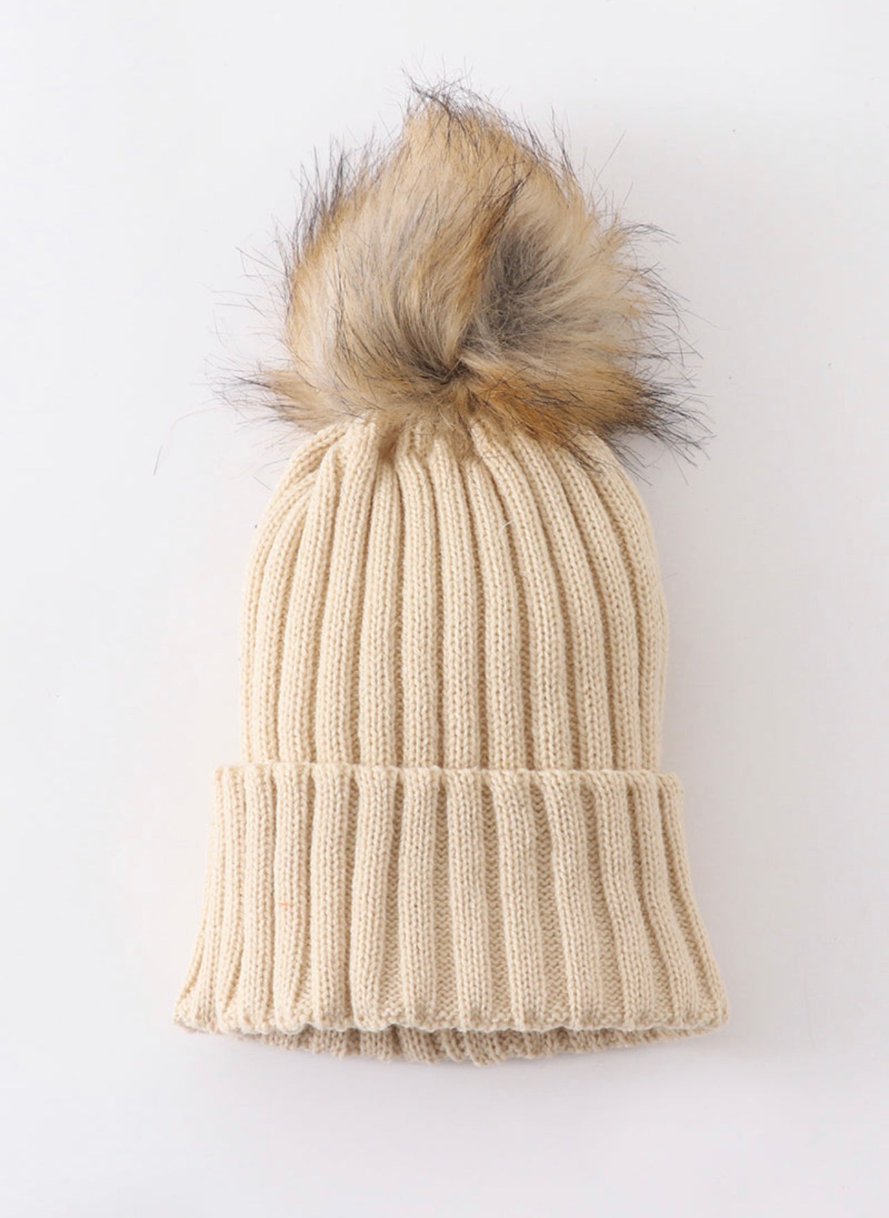 Beige Knit Pom Pom beanie