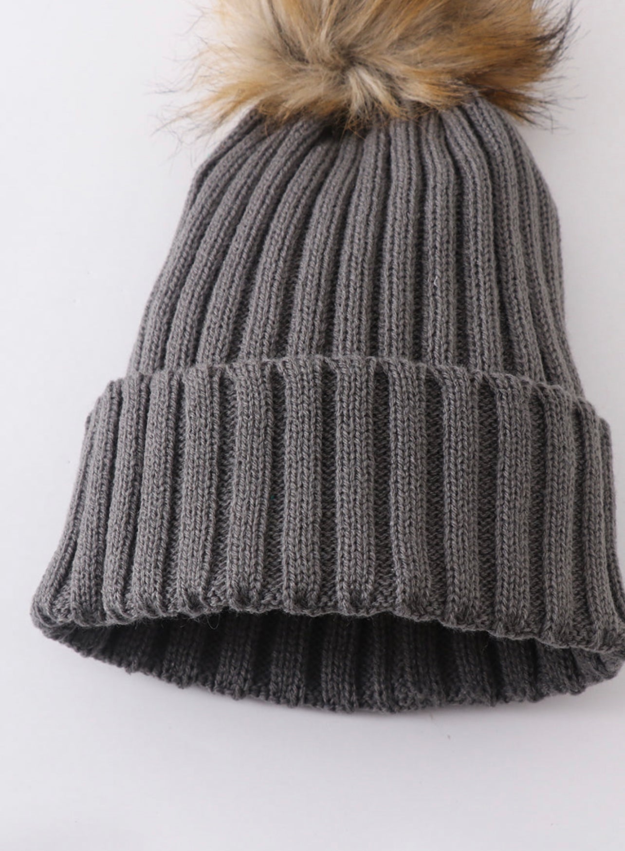 Grey Knit Pom Pom beanie