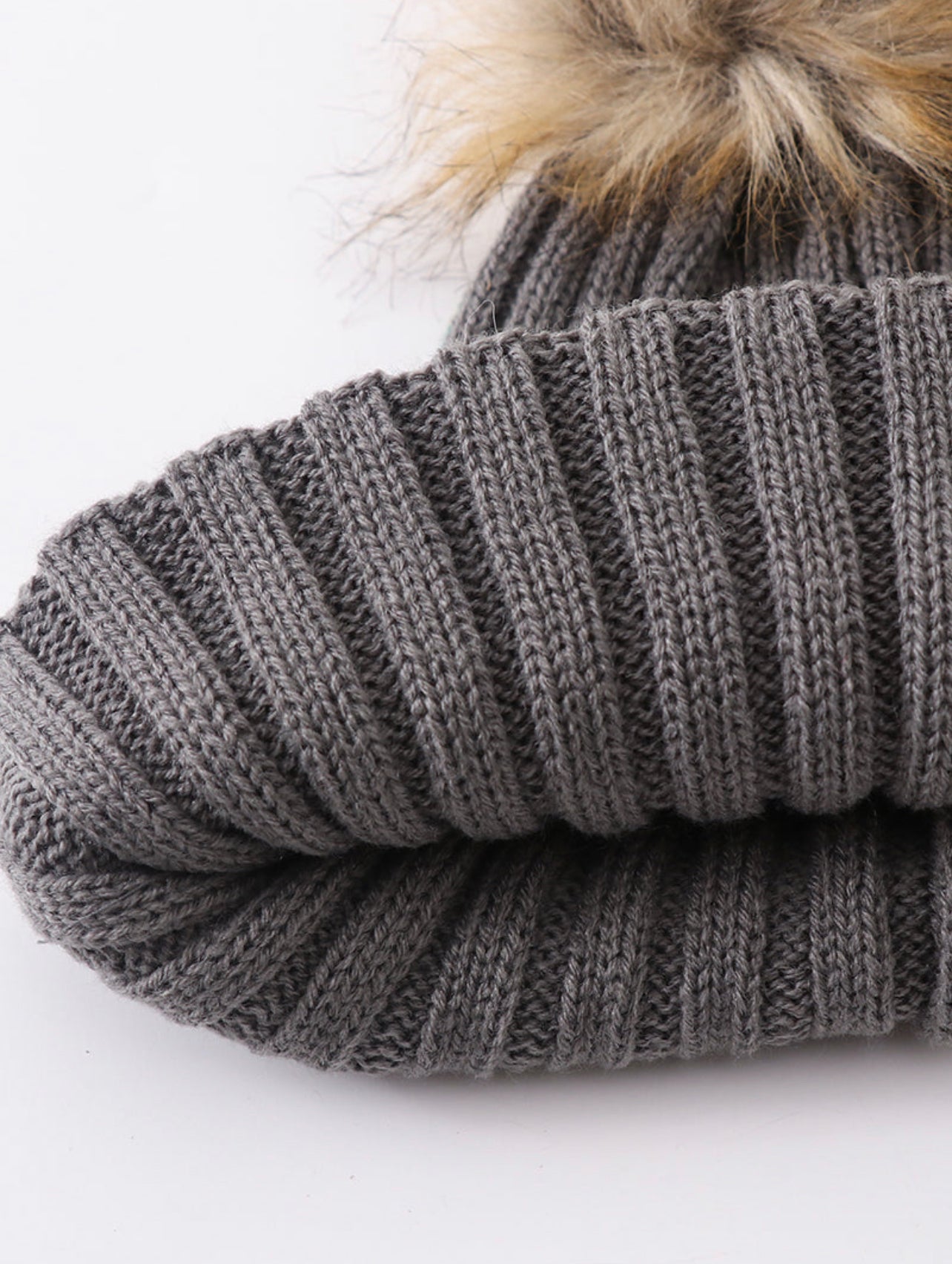 Grey Knit Pom Pom beanie