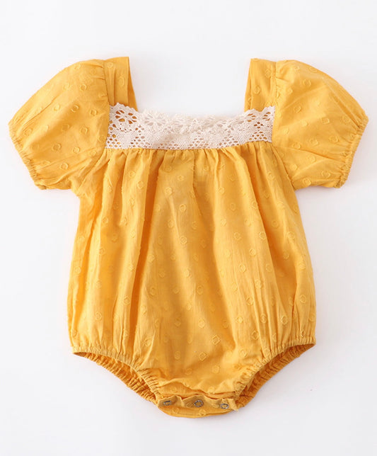 Mustard lace baby bubble romper