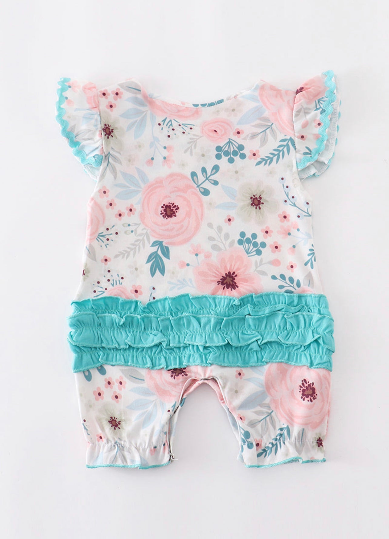 Blue pink floral baby romper