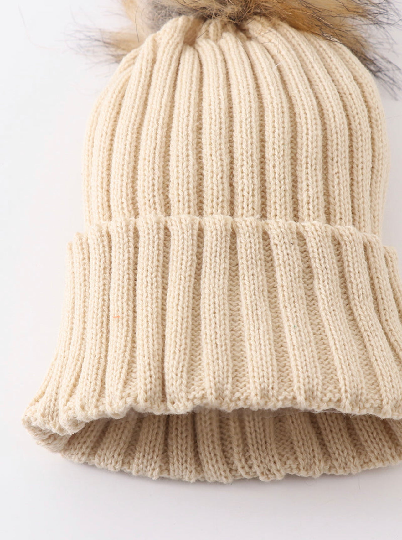 Beige Knit Pom Pom beanie