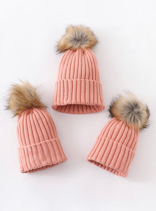 Coral Knit Pom Pom beanie