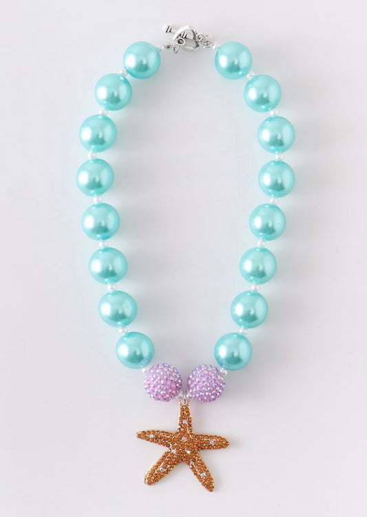 Blue and gold starfish necklace