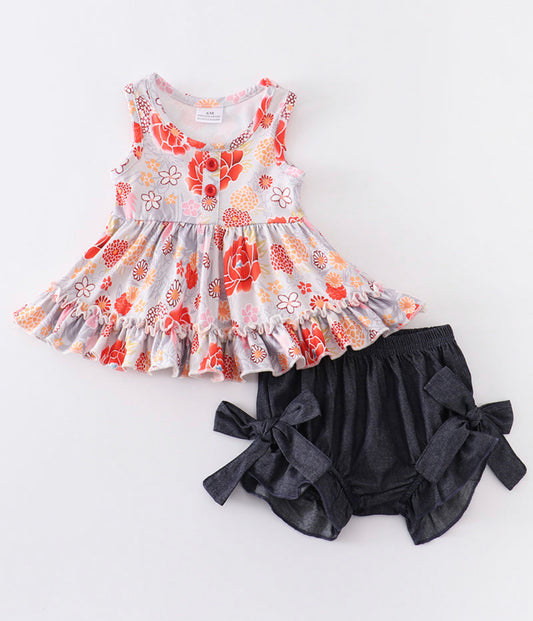 Floral ruffle baby set