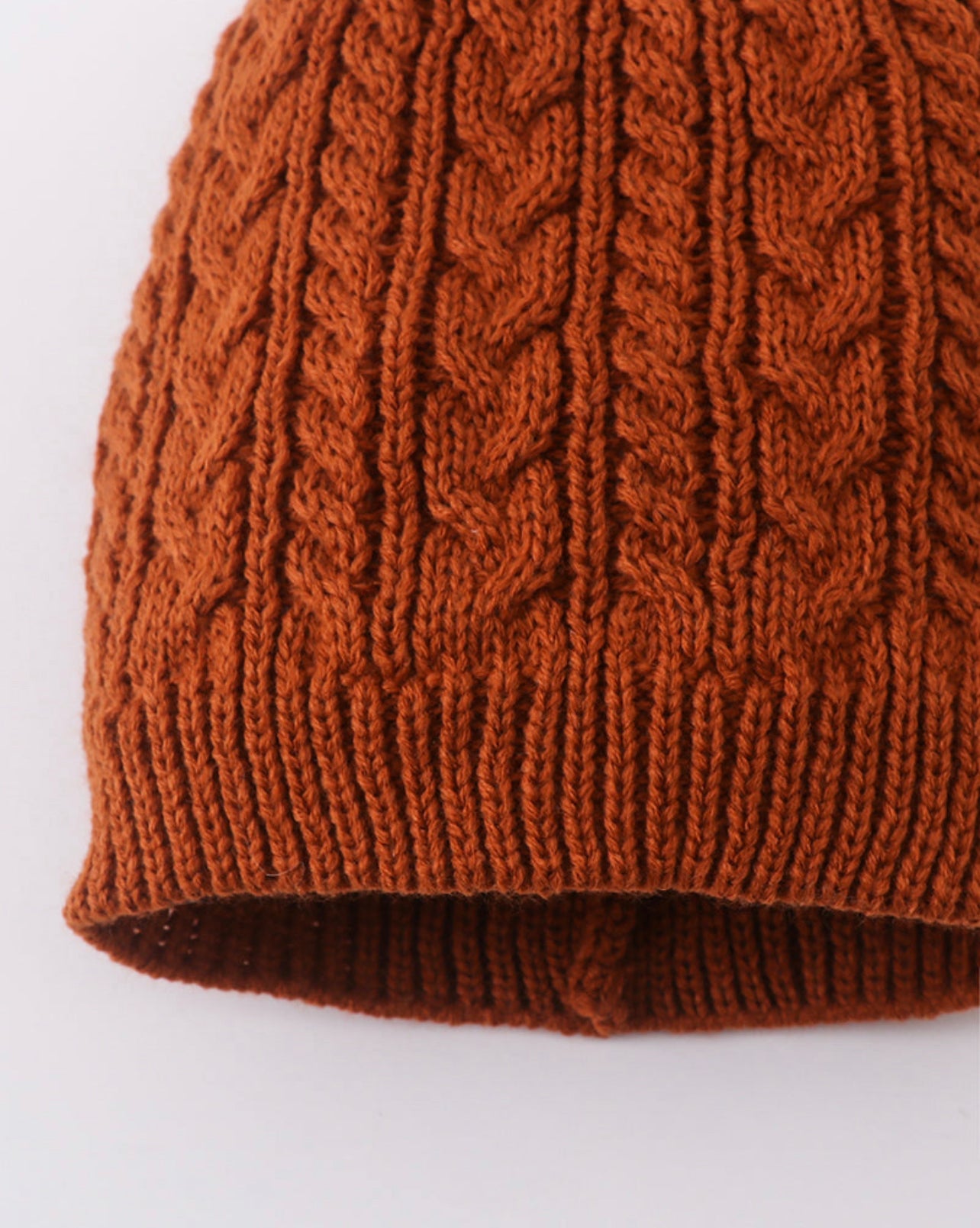 Rust Cable Knit Pom Pom beanie