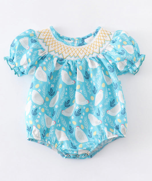 Chicken smocked baby romper