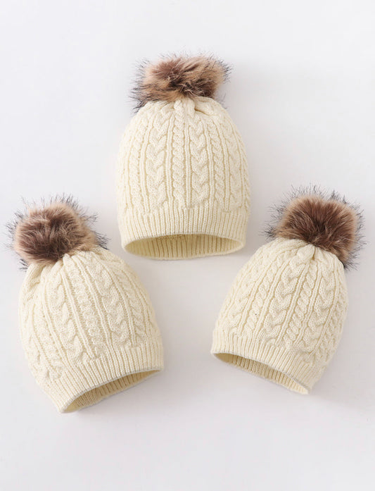 Cream Cable Knit Pom Pom beanie