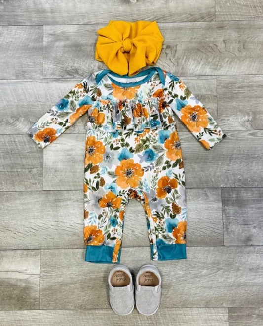 Mustard and Teal floral romper