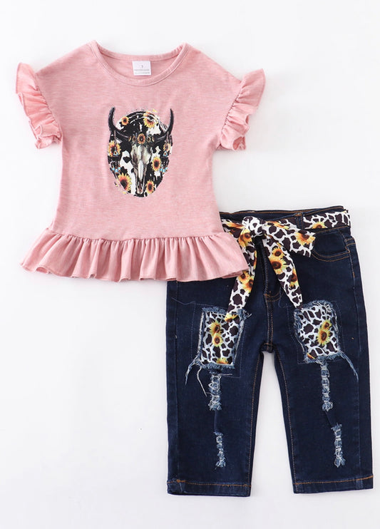 Girls Steer and Sunflowers outfit