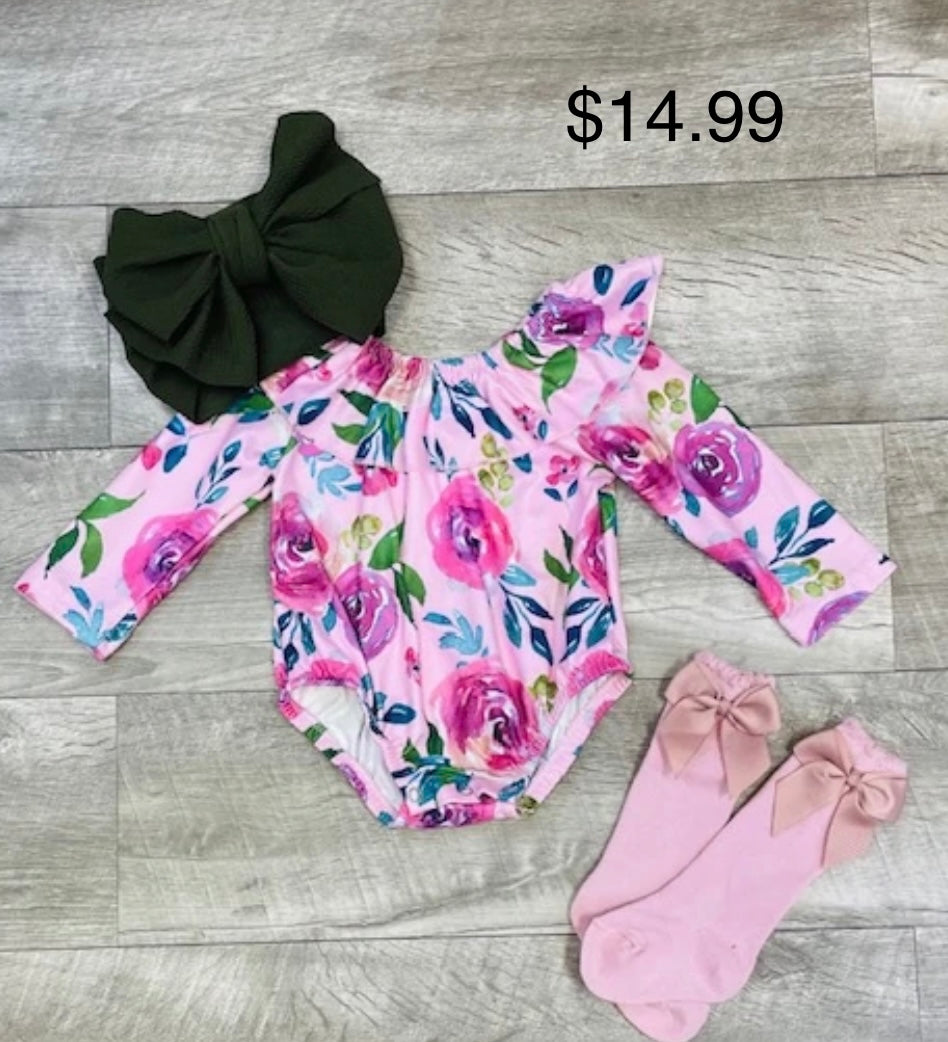 Floral ruffle baby romper