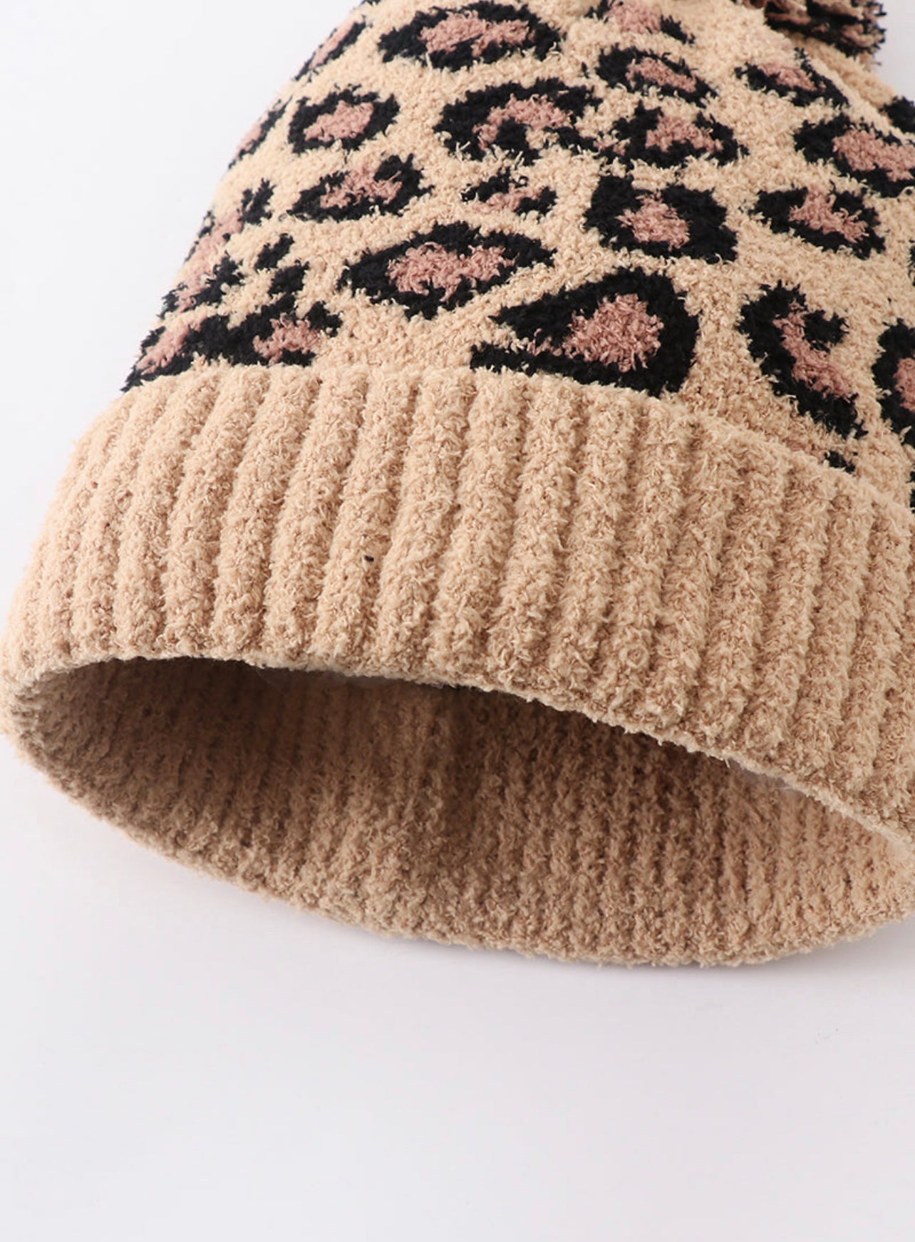 Camel Leopard Pom Pom beanie