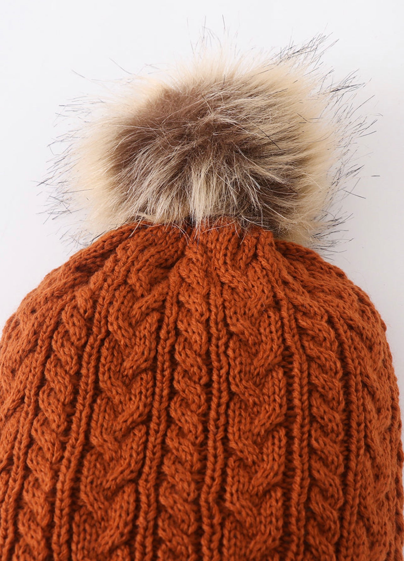 Rust Cable Knit Pom Pom beanie