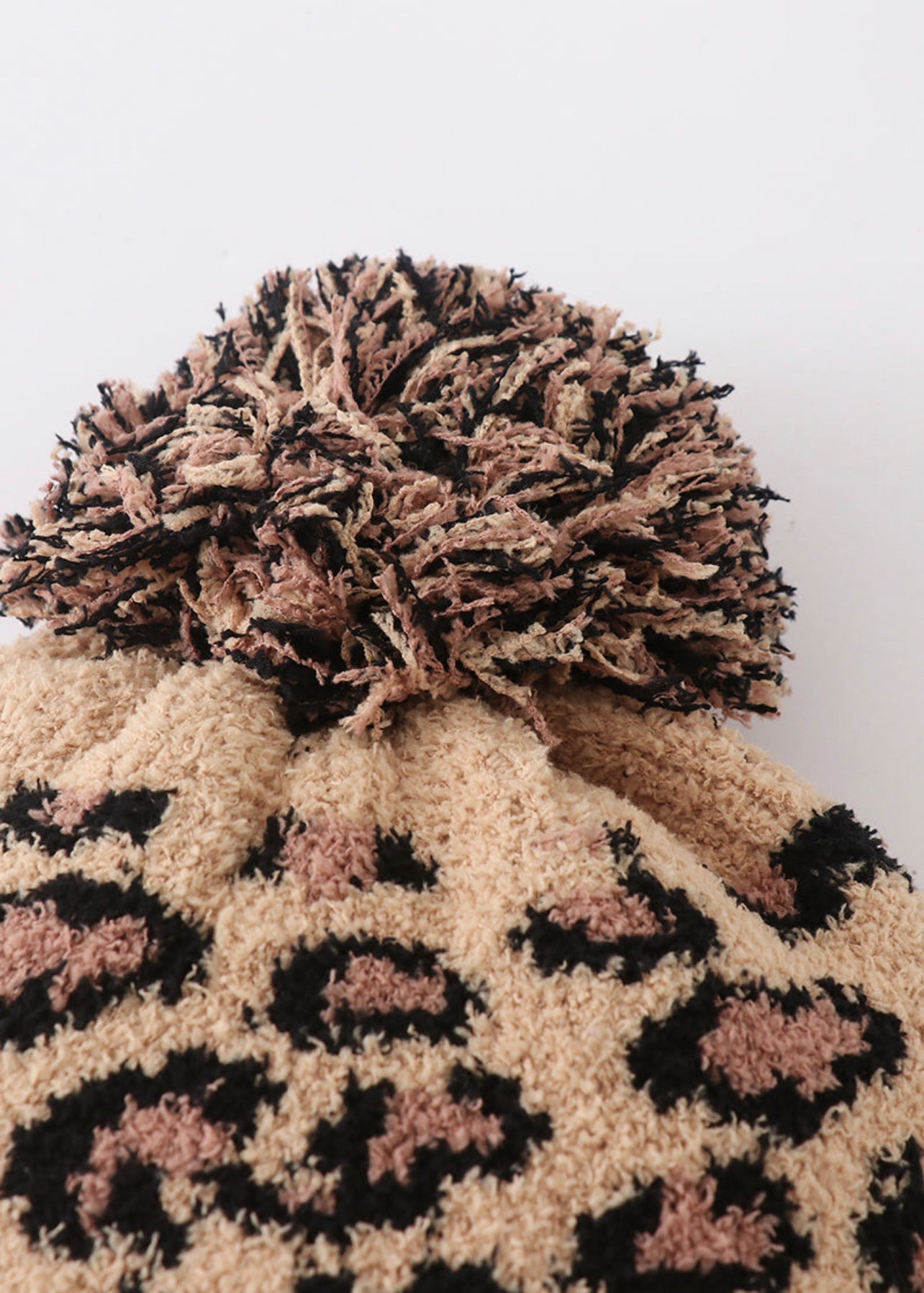 Camel Leopard Pom Pom beanie