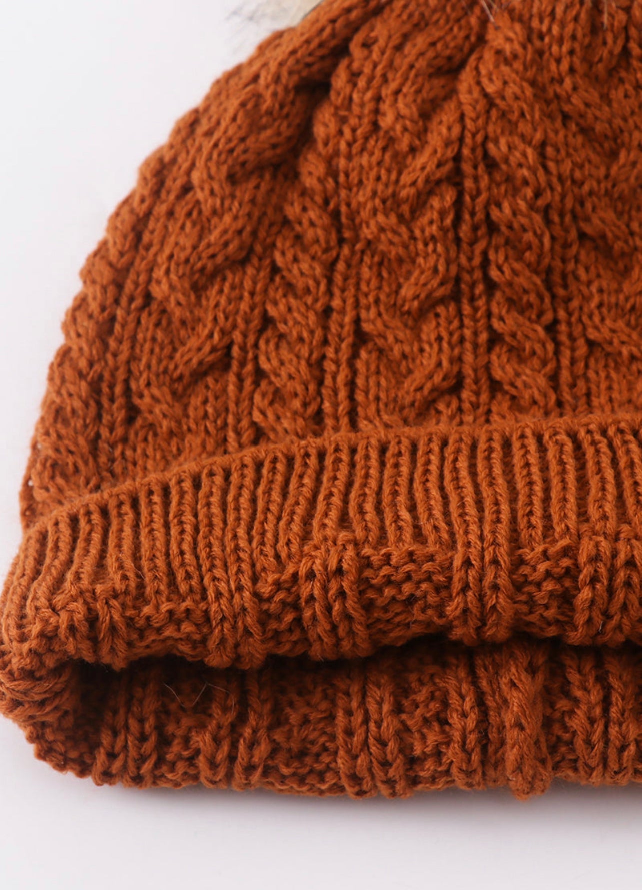 Rust Cable Knit Pom Pom beanie