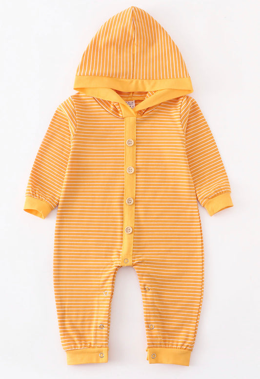 Mustard button down hoodie romper