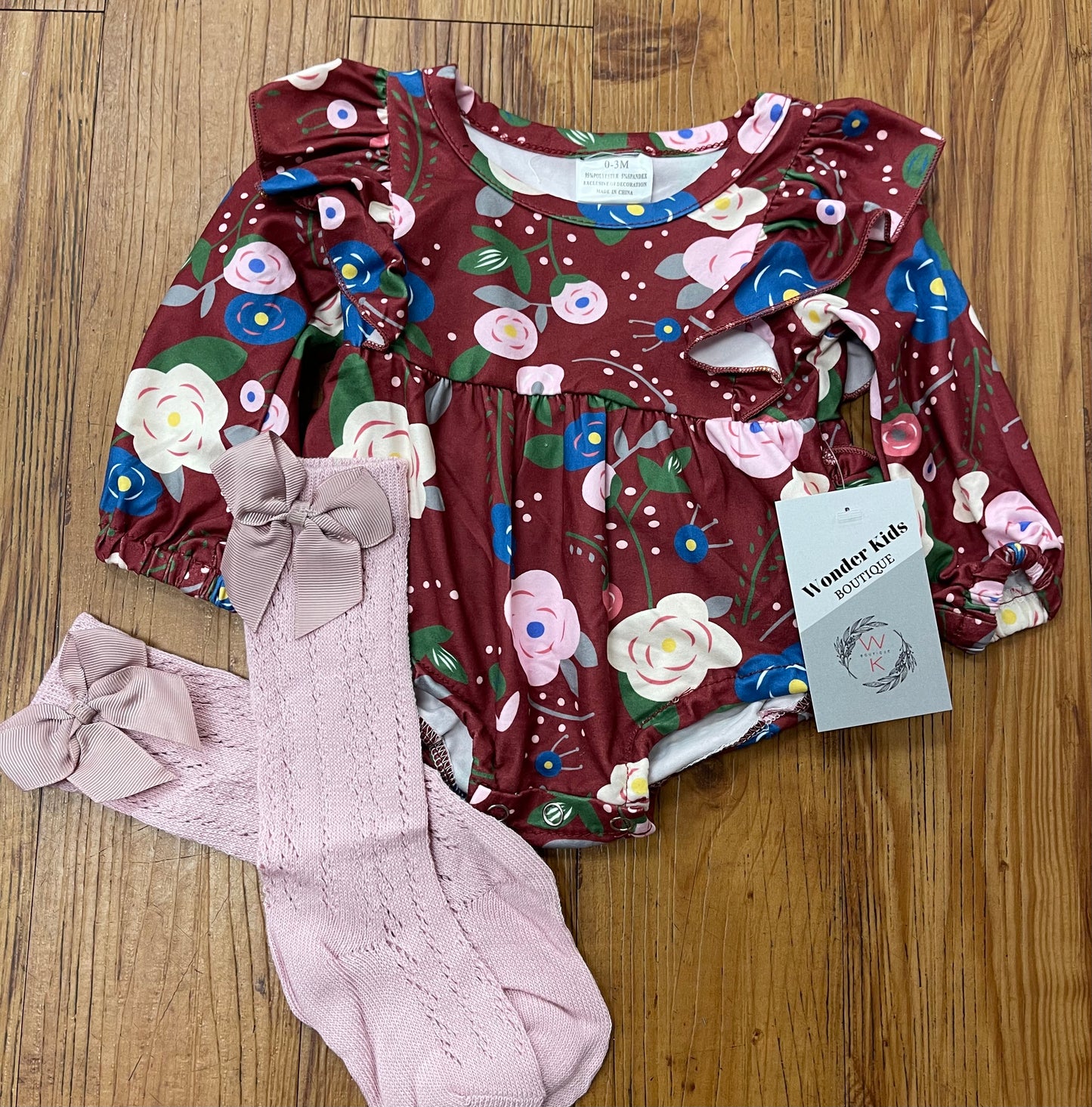 Maroon floral ruffle bum romper