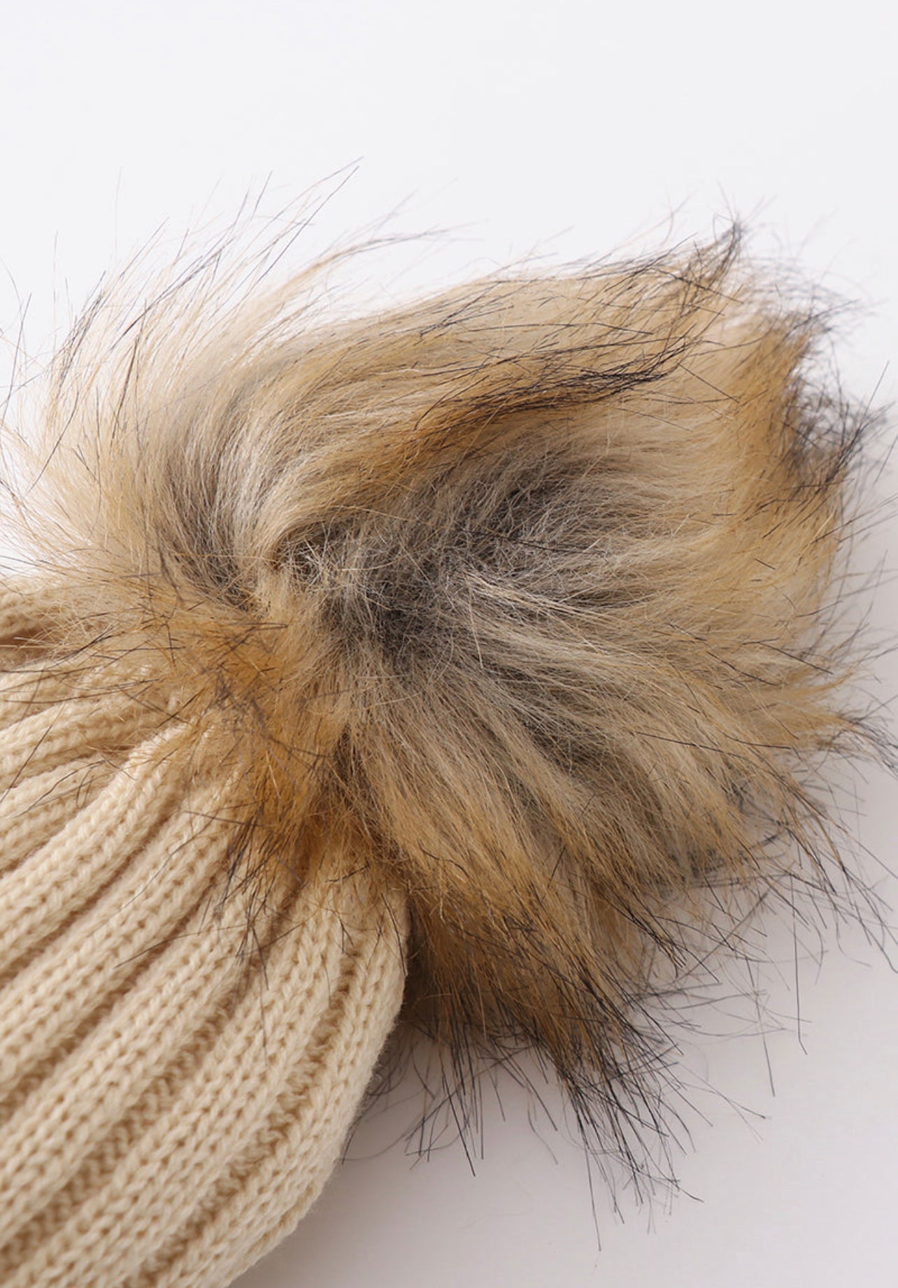 Beige Knit Pom Pom beanie