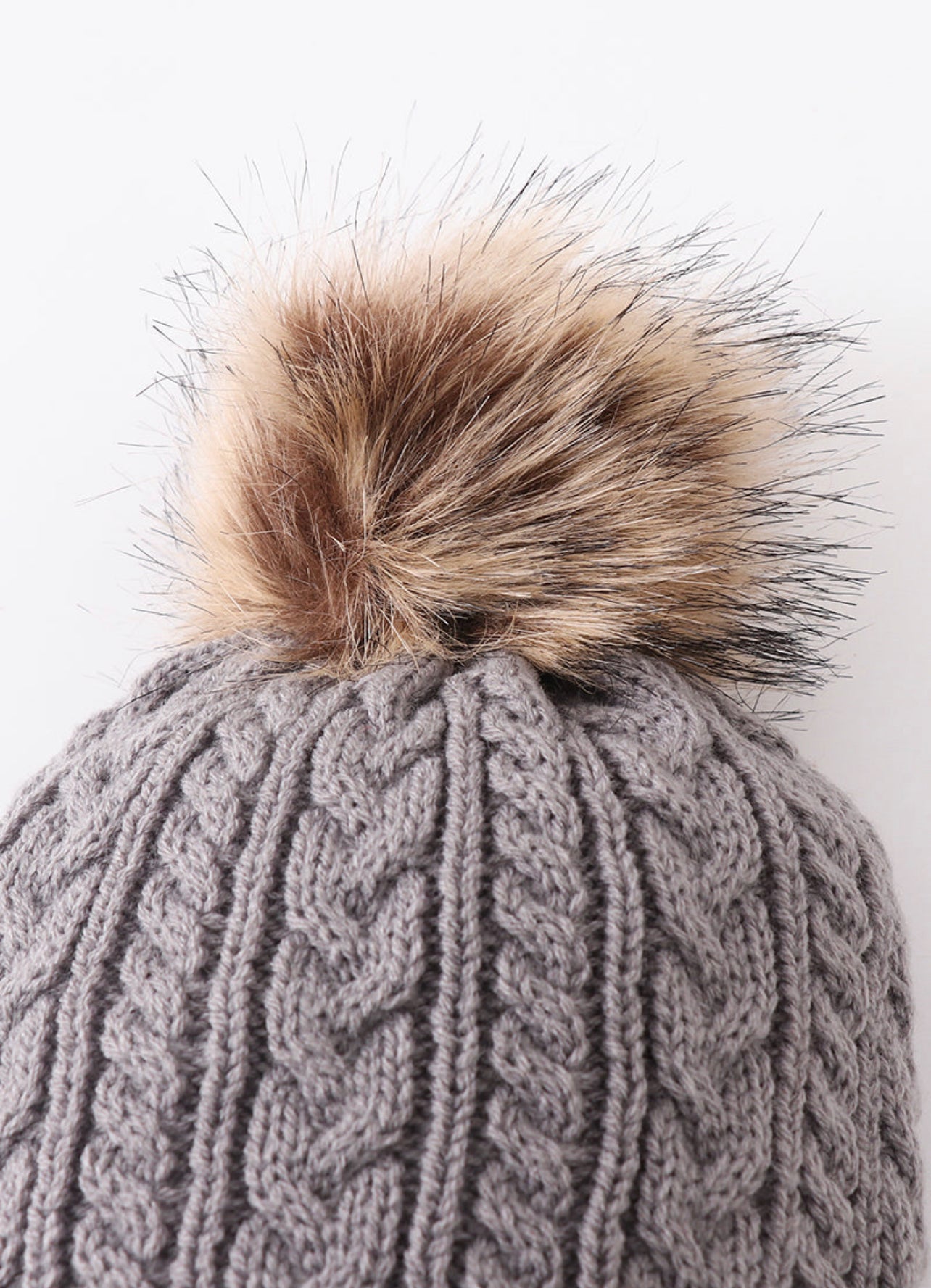 Grey Cable Knit Pom Pom beanie