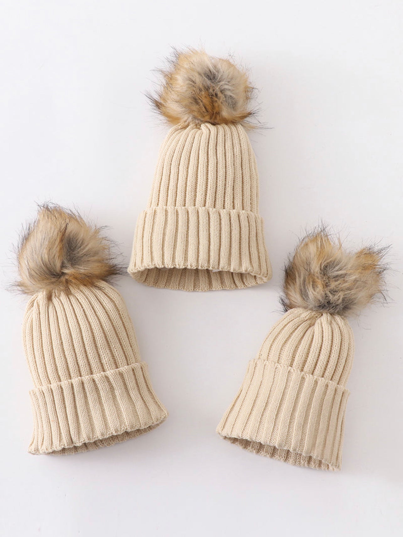 Beige Knit Pom Pom beanie