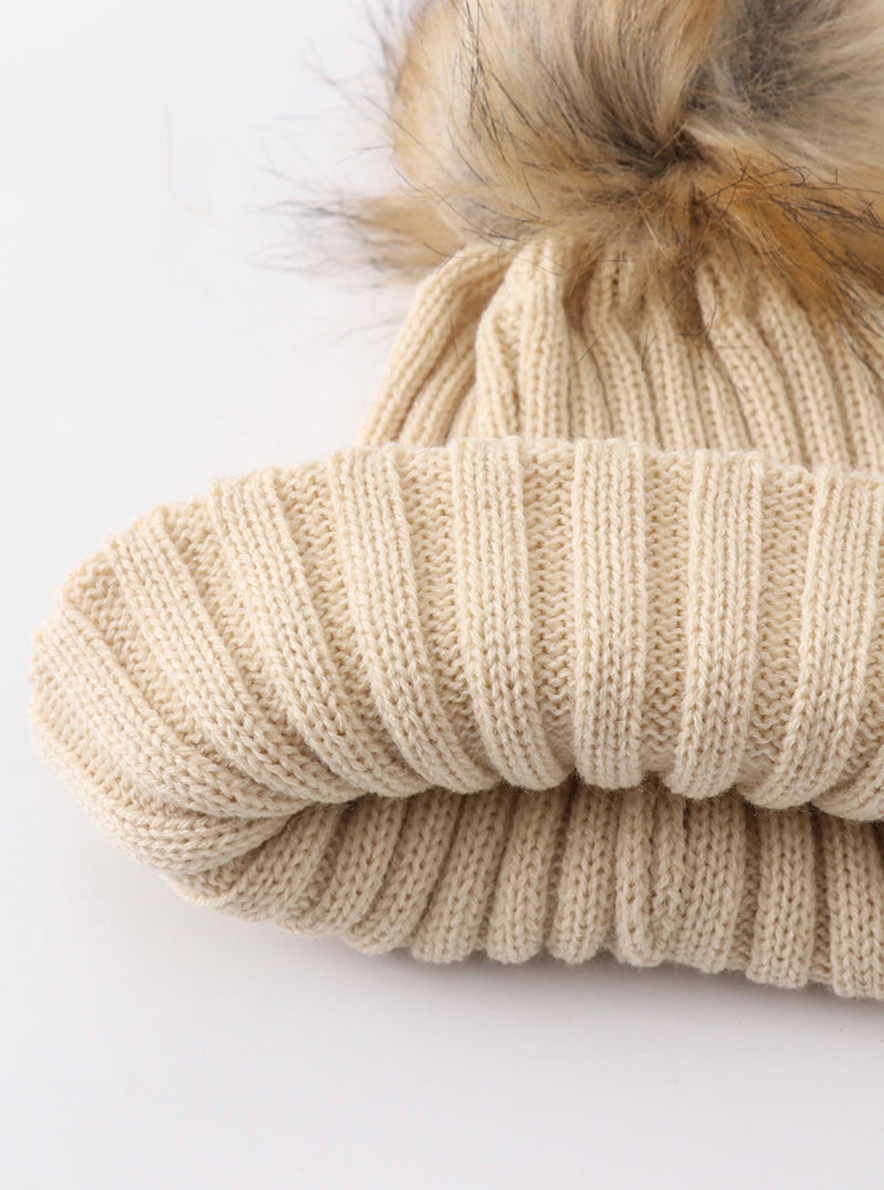 Beige Knit Pom Pom beanie