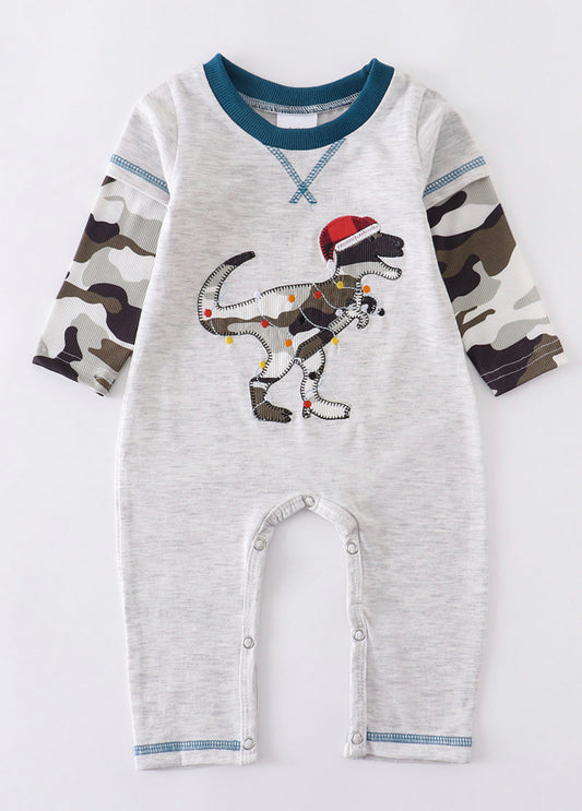 Dinosaur Christmas boy romper