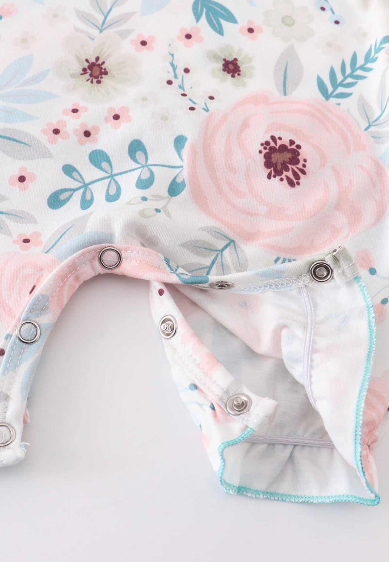 Blue pink floral baby romper