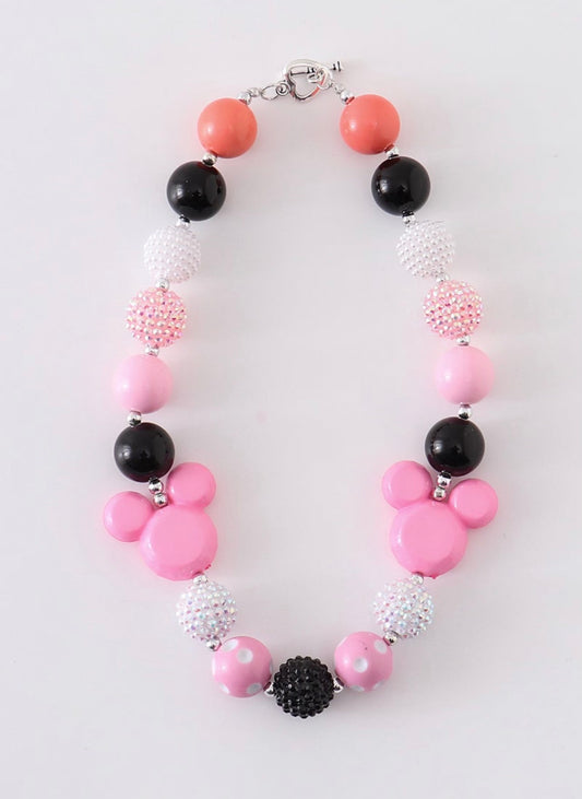 Pink and black Mickey necklace