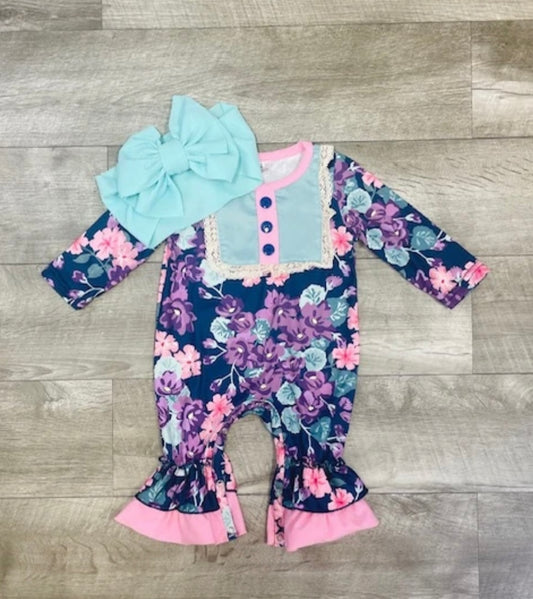 Purple floral romper